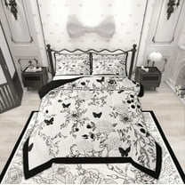 Manfei Grey Flower Floral Bedding Comforter Set for Girls, Cartoon Butterfly Twin Comforter Sets, Retro Western Theme Reversible Bedding Set, Ultra Soft Home Decor, 2pcs