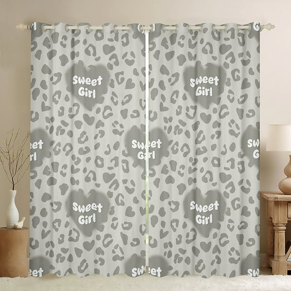 Manfei Grey Leopard Print Blackout Curtains Set of 2 (52x84 Each) for Kids, Sweet Girl Window Curtains, Romantic Fashion Curtains and Drapes, Living Room Curtains Decor
