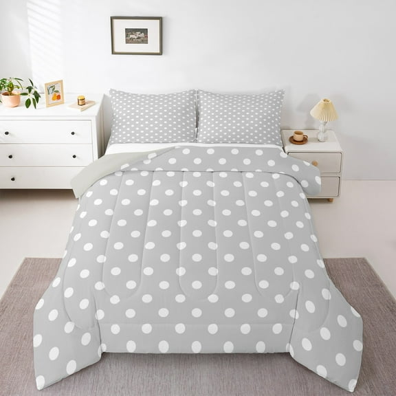 Manfei Grey Polka Dot Bedding Comforter Set for Teens, Abstract Ombre Twin Comforter Sets, Modern Fashion Reversible Bedding Set, Breathable Home Decor, 2pcs