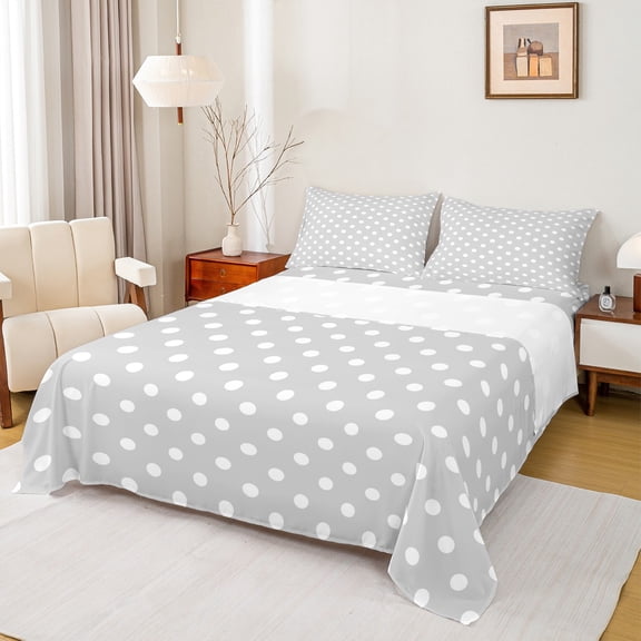 Manfei Grey Polka Dot Queen Sheet Sets for Teens, Abstract Ombre Flat Sheet, Modern Fashion Queen Fitted Sheet, Breathable Home Decor, 4pcs