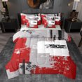 thumbnail image 1 of Manfei Grey Red Oil Printing Bedding Comforter Set 7pcs, Chic Watercolor Artwork King Bedding Sets, Vintage Fashion Reversible Bed Sheets, Luxury Bedroom Decor, 1 of 7