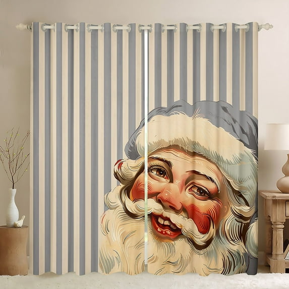 Manfei Grey Santa Claus Curtains Pack of 2 (42x84 Each), Stripes Abstract Curtains Blackout, Teens Boys Girls Kids Bedroom Curtains, Curtains and Drapes Decor