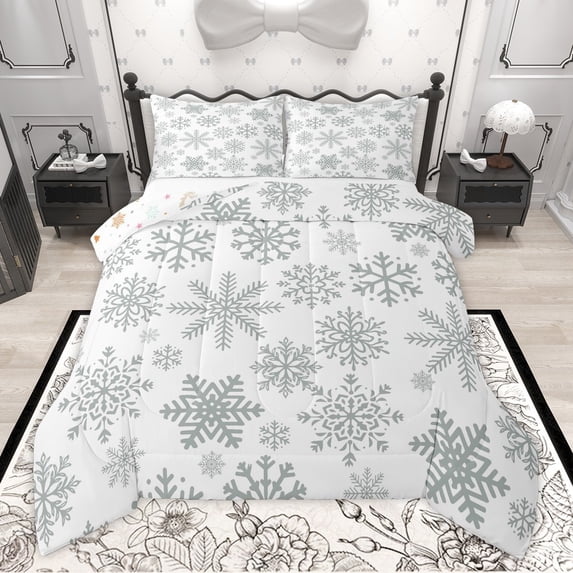 Manfei Grey Winter Snowflake 2pcs Bedding Comforter Set for Boys Girls,Merry Christmas Twin Comforter Sets,Happy New Year Breathable Bedding Set,Lightweight Room Decor,Reversible
