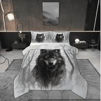 Manfei Grey Wolf Bedding Twin Comforter Set for Teens, Jungle Wildlife Comforter Sets Twin Size, 3D Animal Reversible Comforters & Duvets, Breathable Bedroom Decorative, 2pcs