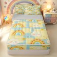 thumbnail image 1 of Manfei Grid Rainbow Zipper Twin Comforter Sets with Fitted Sheet and 2 Pillowcases, Galaxy Cloud Zipper Bedding Set, Yellow Blue, Gray Reversible, 4pcs, 1 of 7