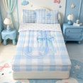 thumbnail image 1 of Manfei Grid Themed Alphabet J Pattern Zipper Queen Comforter Set with Fitted Sheet and 2 Pillowcases,Blue Girly Bow Knot Zipper Bedding Set,Reversible,4-Piece, 1 of 7