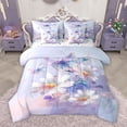 thumbnail image 1 of Manfei Groovy Daisy Floral Bedding Comforter Set 7pcs, Plum Watercolor Artwork King Bedding Sets, Dreamy Butterfly Animal Reversible Bed Sheets, Lightweight Room Decor, 1 of 7