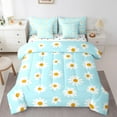 thumbnail image 1 of Manfei Groovy Flower Bedding Comforter Set 7pcs for Child, Rustic Daisy Plant Queen Bedding Sets, Blue Cartoon Theme Reversible Queen Sheet Sets, Super Cozy Room Decor, 1 of 7