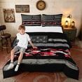thumbnail image 1 of Manfei GrungeCamo American Flag Queen Comforter Set,Military Patriotic Independence Day Comforter Sets Queen, Black Gray Red, Black Reversible 3pcs, 1 Comforter and 2 Pillowcases, 1 of 6