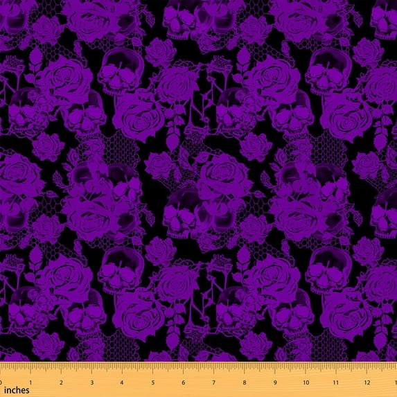 Manfei Halloween Bat Fabric by the Yard 1 Yard, Ghost Home Decor Fabric by the Yard, Brown