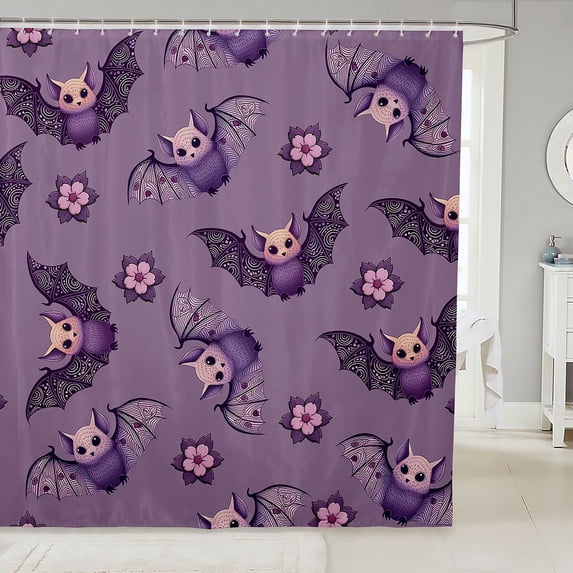 Manfei Halloween Bat Print Shower Curtain 72Wx78L,Cute Ghost Pattern Bath Curtain
