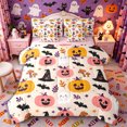 thumbnail image 1 of Manfei Halloween Cartoon Pumpkin Queen Bedding 7pcs, Kawaii Ghost Bat Witch Hat Mushroom Bedding Comforter Set Queen, Beige Orange Black,Pink Reversible, 1 of 7
