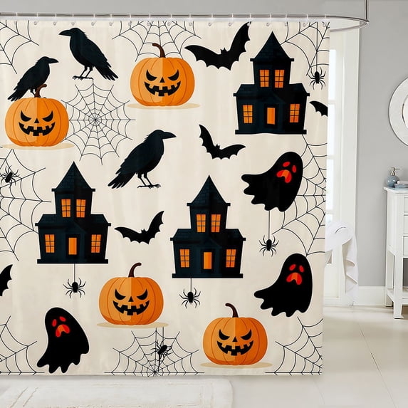 Manfei Halloween Cartoon Skull Shower Curtain 72Wx72L,Fall Harvest Pattern Bathroom Curtain