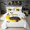 thumbnail image 1 of Manfei Halloween Cat Bat Quilt King, Midnight Moon King Coverlet Set, White Yellow, 3pcs, 1 Bedspread and 2 Pillowcases, 1 of 7