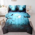 thumbnail image 1 of Manfei Halloween Cemetery Bedding Comforter Set 7Pcs,Gothic Bats Queen Bedding Sets Super Cozy for Kids Girls Boys,Happy Halloween Theme Vintage Scary Moonlight Night Queen Sheet Sets, 1 of 6