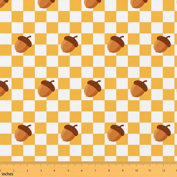 Manfei Halloween Cone Fabric by the Yard 2 Yards, Cute Plaid Sewing Fabric, Gold Brown