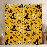 Manfei Halloween Curtains for Living Room for Teens, Spooky Bat Print Blackout Curtains Set of 2 (42x63), Skull Skeleton