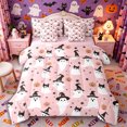 thumbnail image 1 of Manfei Halloween Cute Ghost 7-Piece Twin Bedding, Kawaii Cat Pumpkin Bedding Comforter Set, Pink Black Orange,Pink Reversible, 1 of 7