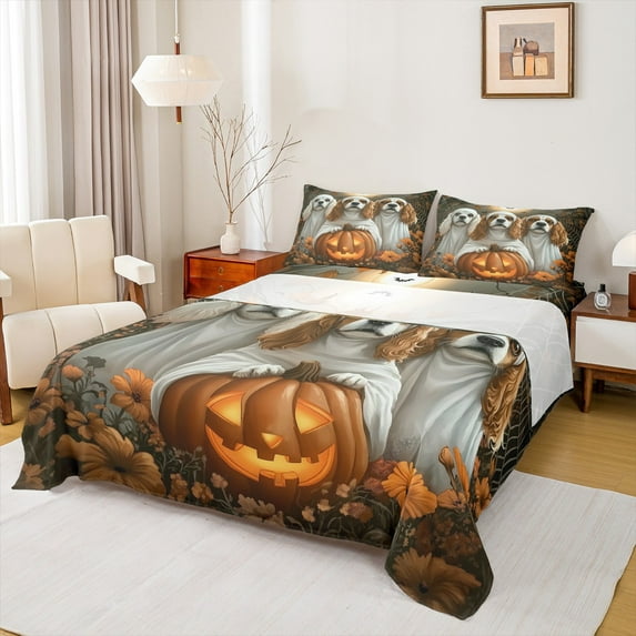 Manfei Halloween Dog Bed Sheets 4 Pieces, Sunflower Bat Pumpkin King Sheets, Festival Theme Sheet Set, Lightweight Room Decor