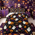 thumbnail image 1 of Manfei Halloween Fall Ghost Pumpkin King Size Comforter Sets 3pcs, Autumn Leaves Bat Comforters King Size, Black Orange Purple,Reversible,1 Comforter and 2 Pillowcases, 1 of 6