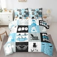 thumbnail image 1 of Manfei Halloween Ghost Bedding Comforter Set 7pcs,Spider Webs King Bedding Sets,Blue Pumpkin Bed Sheets,Microfiber Room Decoration Reversible, 1 of 7