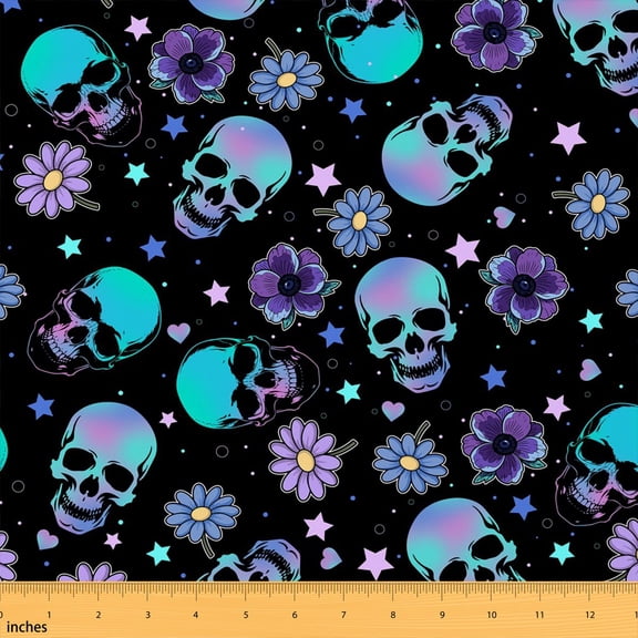 Manfei Halloween Ghost Fabric by the Yard 1 Yard, Witch Home Decor Fabric by the Yard, Teal