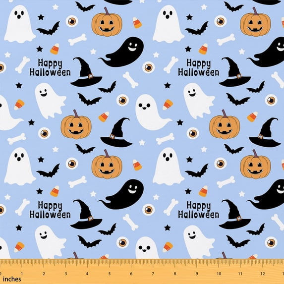 Manfei Halloween Ghost Fabric by the Yard 10 Yards, Witch Home Decor Fabric by the Yard, Black