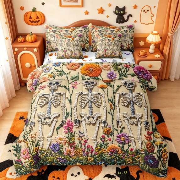 Manfei Halloween Ghost Print 7 Pieces Full Size Bedding Sets,Farm Turkey Full Size Bed in a Bag,Halloween Reversible