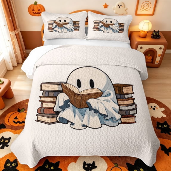 Manfei Halloween Ghost Print Bed Spread Queen,Turkey Pattern Queen Coverlet Set,3 Pieces,1 Quilt and 2 Pillowcases