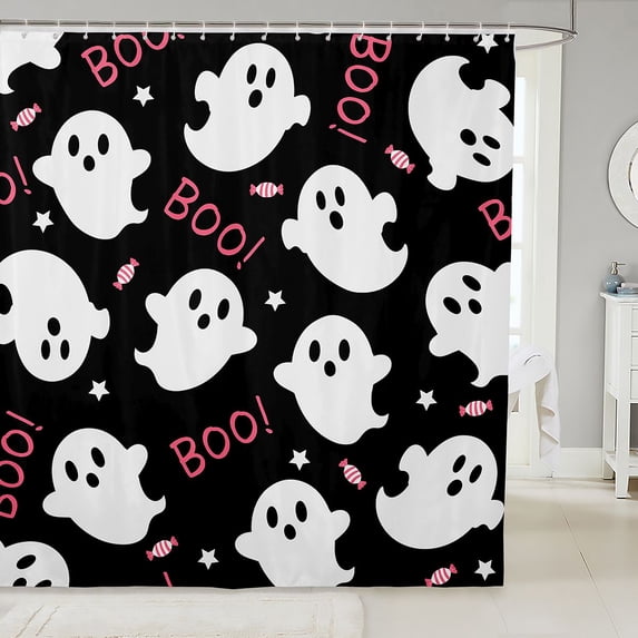 Manfei Halloween Ghost Print Shower Curtain 72Wx72L,Pastel Bat Pattern Bathroom Curtain