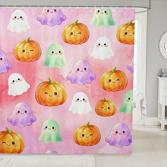Manfei Halloween Ghost Print Shower Curtain 72Wx78L,Minimalist Skull Bath Curtain