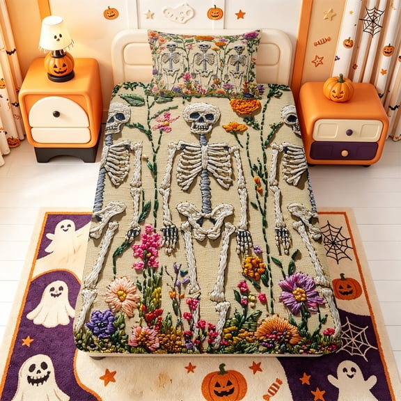 Manfei Halloween Ghost Print Twin Fitted Sheet,Farm Turkey Bedding,2-Piece,1 Fitted Sheet and 1 Pillowcase