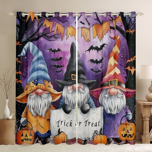 Manfei Halloween Gnome Blackout Curtains Set of 2 (52x84 Each),Trick Or Treat Window Curtains,Orange Funny Pumpkin Curtains and Drapes,Super Cozy Room Decorative