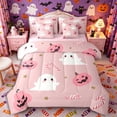 thumbnail image 1 of Manfei Halloween Kawaii Ghost Queen Bedding 7pcs, Cute Pumpkin Candy Bedding Comforter Set Queen, Pink White Gold,Pink Reversible, 1 of 7