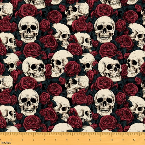 Manfei Halloween October Fabric by the Yard 3 Yards, Haunted Room Decor Fabric by the Yard, Red