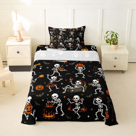 Manfei Halloween Party Twin Sheets,Kawaii Ghosts Bedding,Pink,3-Piece,1 Fitted Sheet and 1 Pillowcase