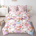 thumbnail image 1 of Manfei Halloween Pumpkin 7pcs Queen Bedding,Lovely Ghosts Floral Bedding Comforter Set Queen,Beige,Pink Reversible, 1 of 7