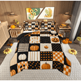thumbnail image 1 of Manfei Halloween Pumpkin Child Full Size Comforter Sets, Vintage Patchwork Buffalo Bedding Comforter Set, Autumn Harvest Reversible Bedding Sets, Lightweight Room Decor, 3-Piece, 1 of 9