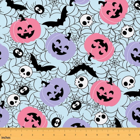 Manfei Halloween Pumpkin Fabric by the Yard 1 Yard, Gothic Home Decor Fabric by the Yard, Orange
