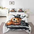 thumbnail image 1 of Manfei Halloween Pumpkin Lantern Bedding Comforter Set,Kawaii Cartoon Cat Twin Comforter Sets,White Black Orange Bedding Set For Boys Girls,Ultra Soft Home Decor Reversible,2pcs, 1 of 8