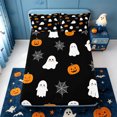 thumbnail image 1 of Manfei Halloween Pumpkin Lantern Fitted Sheet Full,Spooky Ghost Pattern Bed Set,3-Piece,1 Fitted Sheet and 2 Pillowcases, 1 of 6