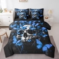 thumbnail image 1 of Manfei Halloween Skeleton 7pcs Bedding Comforter Set,Cute Butterflies Queen Bedding Sets,Dreamy Blue Black Queen Sheet Sets For Girls,Breathable Home Decor Reversible, 1 of 8