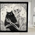 thumbnail image 1 of Manfei Halloween Skeleton Art Shower Curtain 72Wx84L, Black Cat Bathroom Shower Curtain, Black Cream, 1 of 5