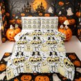 thumbnail image 1 of Manfei Halloween Skull Cherry Full Size Comforter Sets 3-Piece, Kawaii Floral Ghost Bow Bat Bedding Comforter Set, Yellow White Black,Reversible,1 Comforter and 2 Pillowcases, 1 of 6