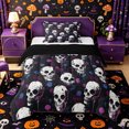thumbnail image 1 of Manfei Halloween Skull Twin Comforter Sets 2pcs, Gothic Graffiti Bedding Set, Black Purple Blue,Black Reversible,1 Comforter and 1 Pillowcase, 1 of 6