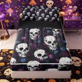thumbnail image 1 of Manfei Halloween Skull Zipper Full Size Comforter Sets with Fitted Sheet and 2 Pillowcases, Gothic Graffiti Zipper Bedding Set, Black Purple Blue,Black Reversible,4pcs, 1 of 6