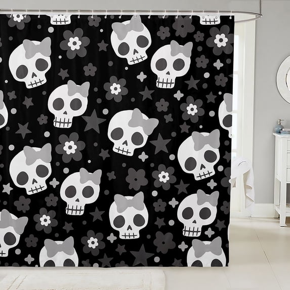 Manfei Halloween Sugar Skull Shower Curtain 72Wx84L,Gray Cute Stars Print Bathroom Shower Curtain