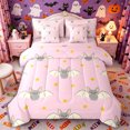 thumbnail image 1 of Manfei Halloween Sweet Flying Bat Full Size Bedding Sets 7 Pieces, Gothic Animal Full Size Bed in a Bag, Pink Gray Yellow,Pink Reversible, 1 of 7