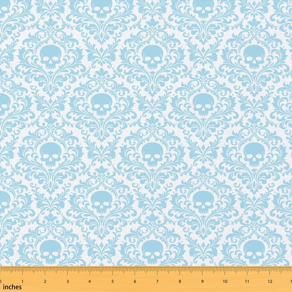 Manfei Halloween Trick Or Treat Fabric by the Yard 2 Yards, Horror Sewing Fabric, Gray