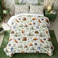 thumbnail image 1 of Manfei Happy Camping Bed Spread Queen 3pcs,Jungle Squirrel Queen Coverlet Set,White Sage,1 Quilt and 2 Pillowcases, 1 of 7